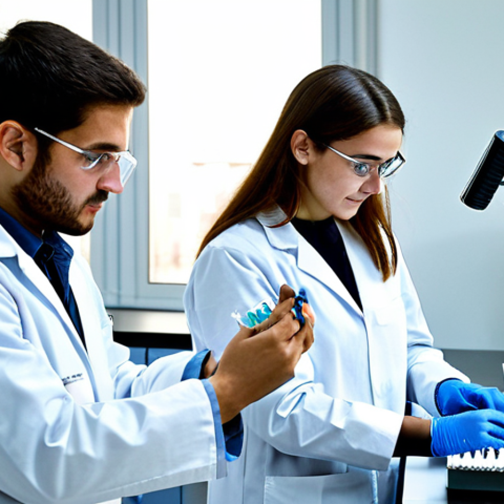 Synthetic Biology Lab in Madrid**
"A diverse group of fully clothed students in lab coats working collaboratively in a state-of-the-art synthetic biology laboratory in Madrid, Spain. Visible equipment includes DNA sequencers and robotic pipetting systems. Everyone is wearing appropriate lab attire. Focus on the teamwork and scientific discovery. Safe for work, appropriate content, professional environment, perfect anatomy, correct proportions, well-formed hands, natural pose, high resolution, professional photography, modest."
**