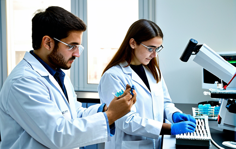 Synthetic Biology Lab in Madrid**

"A diverse group of fully clothed students in lab coats working collaboratively in a state-of-the-art synthetic biology laboratory in Madrid, Spain.  Visible equipment includes DNA sequencers and robotic pipetting systems. Everyone is wearing appropriate lab attire. Focus on the teamwork and scientific discovery. Safe for work, appropriate content, professional environment, perfect anatomy, correct proportions, well-formed hands, natural pose, high resolution, professional photography, modest."

**