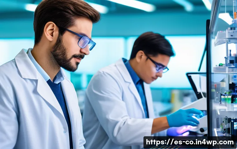 합성생물학의 국제 협력과 연구 결과 공유 - A vibrant international laboratory scene showing diverse scientists—including biologists, engineers,...