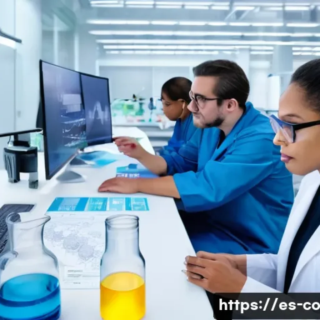 합성생물학의 전문가 의견 수렴 방법 - A vibrant interdisciplinary laboratory scene showing a diverse team of scientists and experts collab...