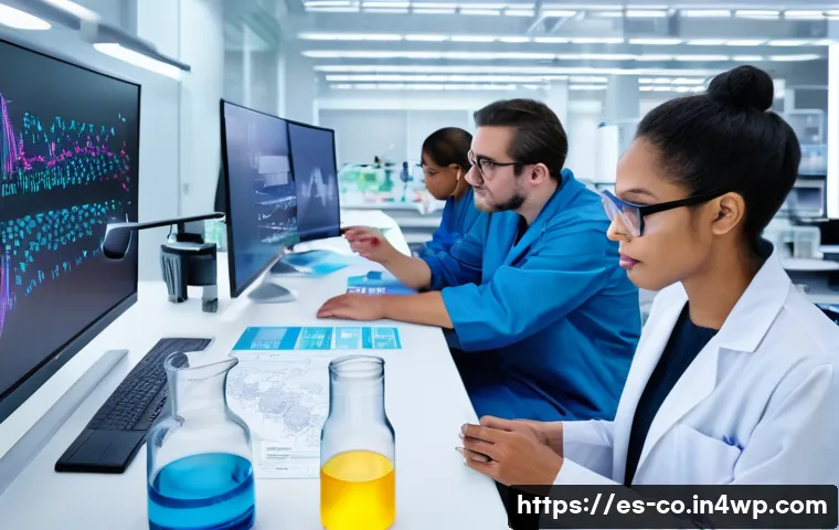 합성생물학의 전문가 의견 수렴 방법 - A vibrant interdisciplinary laboratory scene showing a diverse team of scientists and experts collab...