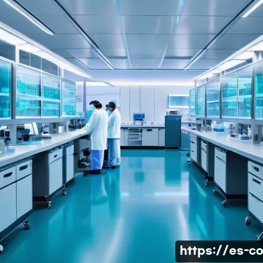 합성생물학 내에서의 유전자 회로 설계 - A highly detailed scientific laboratory scene showcasing a modular synthetic biology workstation: mu...
