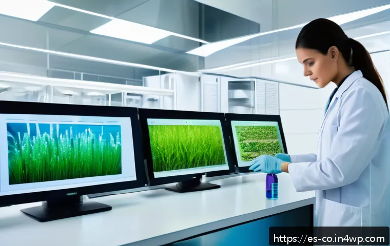 합성생물학의 연구 방향과 목표 설정 - A futuristic laboratory scene in Latin America showcasing scientists in clean lab coats working with...